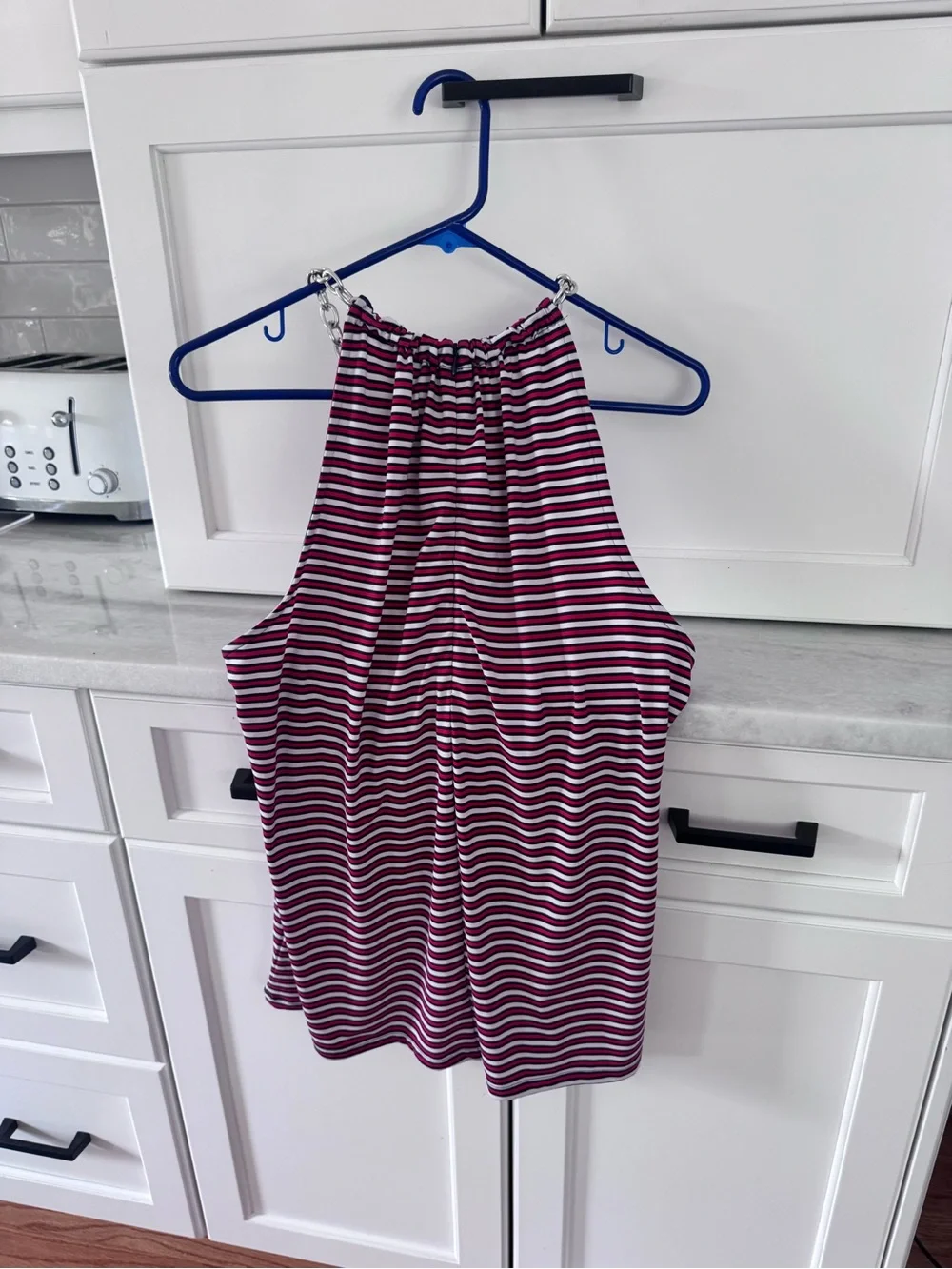 Michael Kors red White and Navy Striped Halter Tank